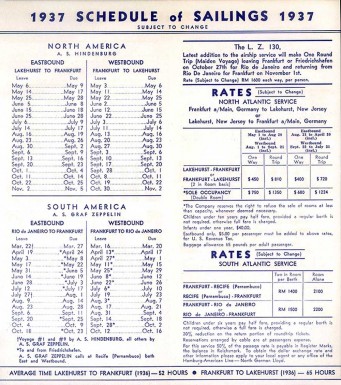 1937 DZR schedule for Hindenburg and Graf Zeppelin