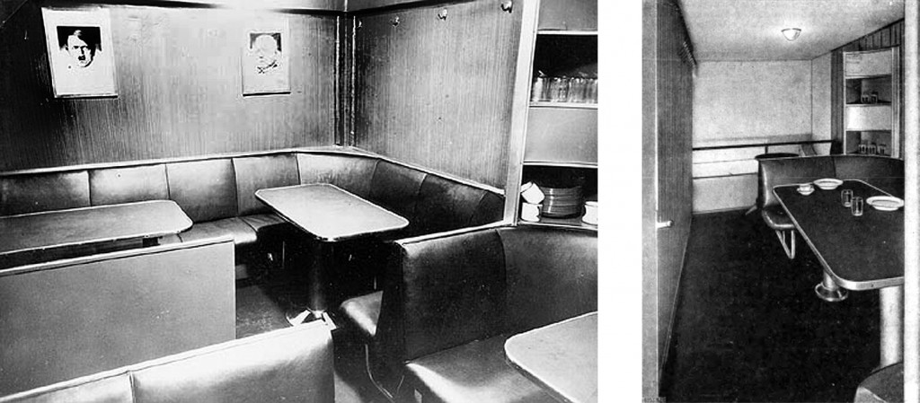 B Deck: Crew mess, with photographs of Hitler and Hindenburg (left); Officers mess (right)