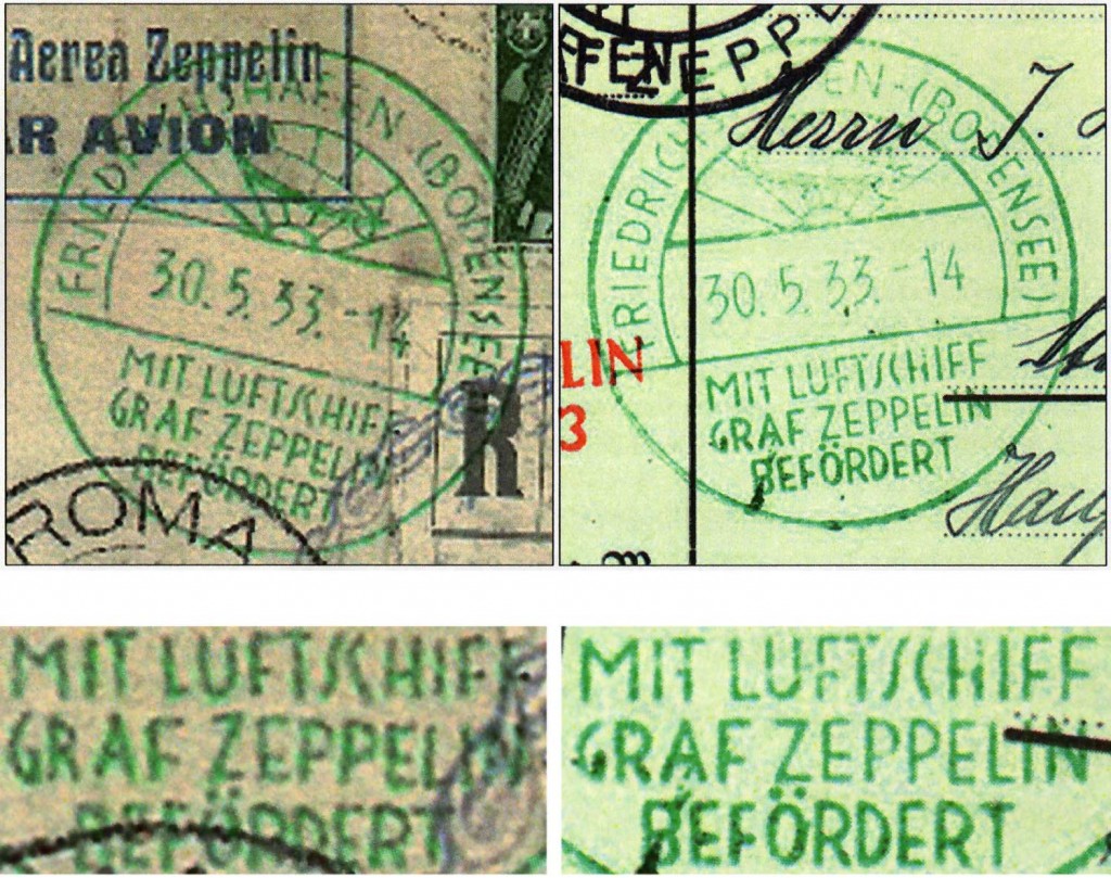 Forged postmark (left) compared to genuine postmark (right)