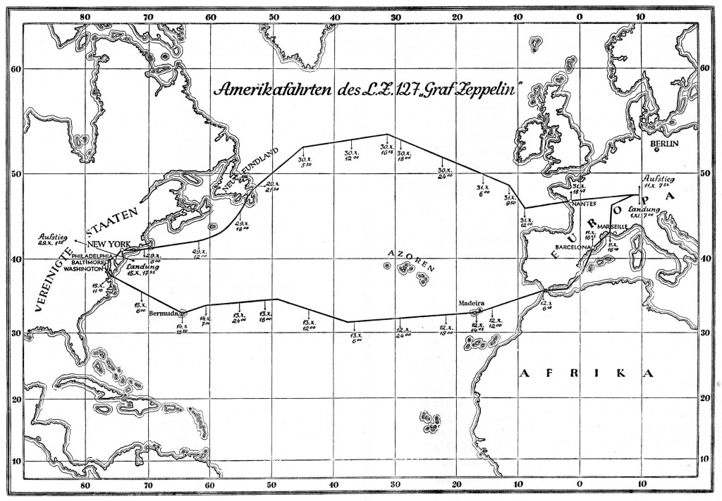 Graf Zeppelin route across the Atlantic