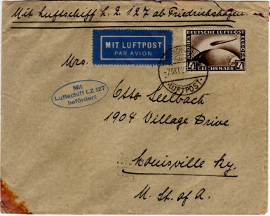 First flight of Graf Zeppelin from Germany to United States, October 11-15, 1928. (Sieger 21B)