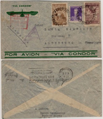 Commercial mail, Argentina to Germany, June 23-July 6, 1934. (Sieger 256)