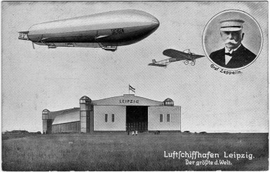 Sachsen with the zeppelin hangar at Leipzig
