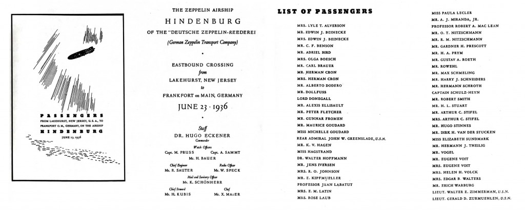 Passenger list from Max Schmeling's return to Germany