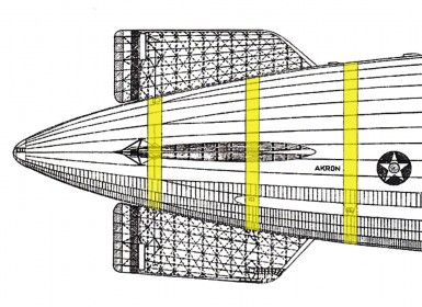 Final, modified stabilizer arrangement of Akron/Macon, showing main rings (highlighted in yellow)